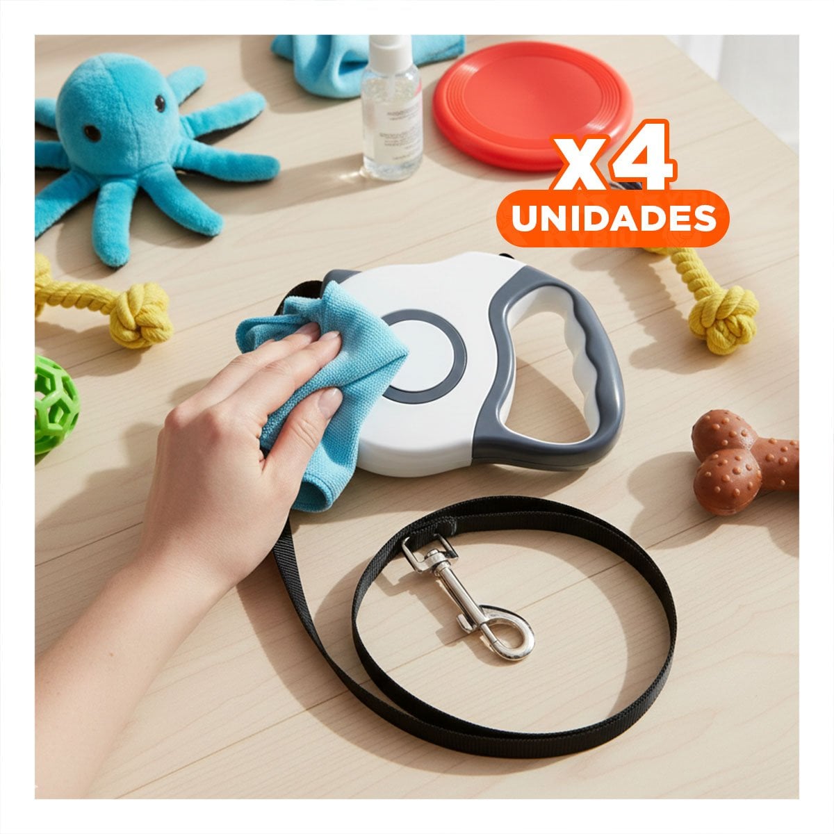 PACK4 IMPLEMENTO EXTENSIBLE PARA PERRO PLOMO DOBLE TONO RESISTENTE YREGALO STICKER - 1