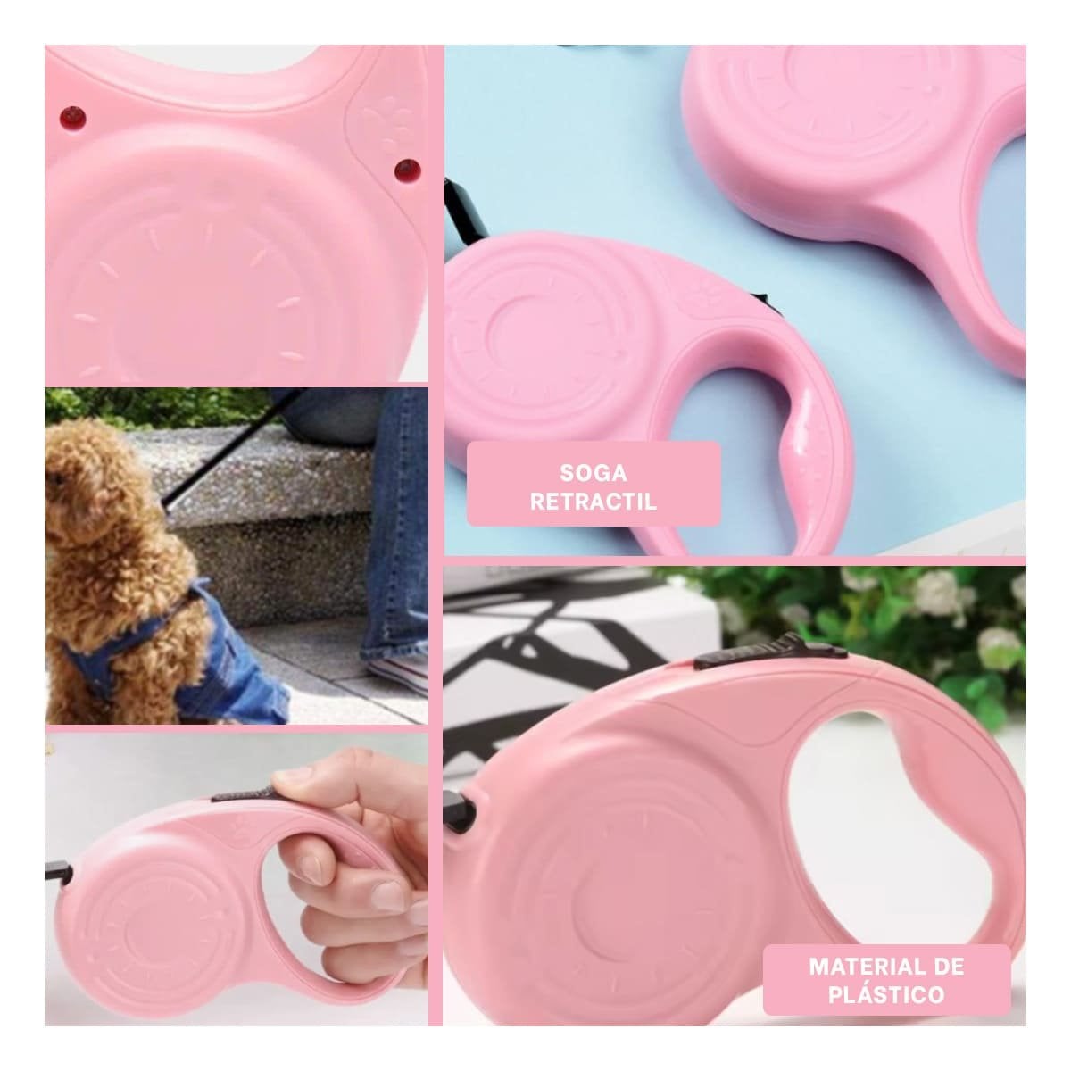 CINTA RETRACTIL 3M PARA MASCOTA CON HUELLITA ROSADO RESISTENTE YPAPEL REGALO - 3