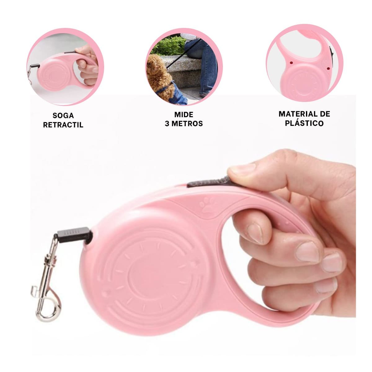 CINTA RETRACTIL 3M PARA MASCOTA CON HUELLITA ROSADO RESISTENTE YPAPEL REGALO - 5