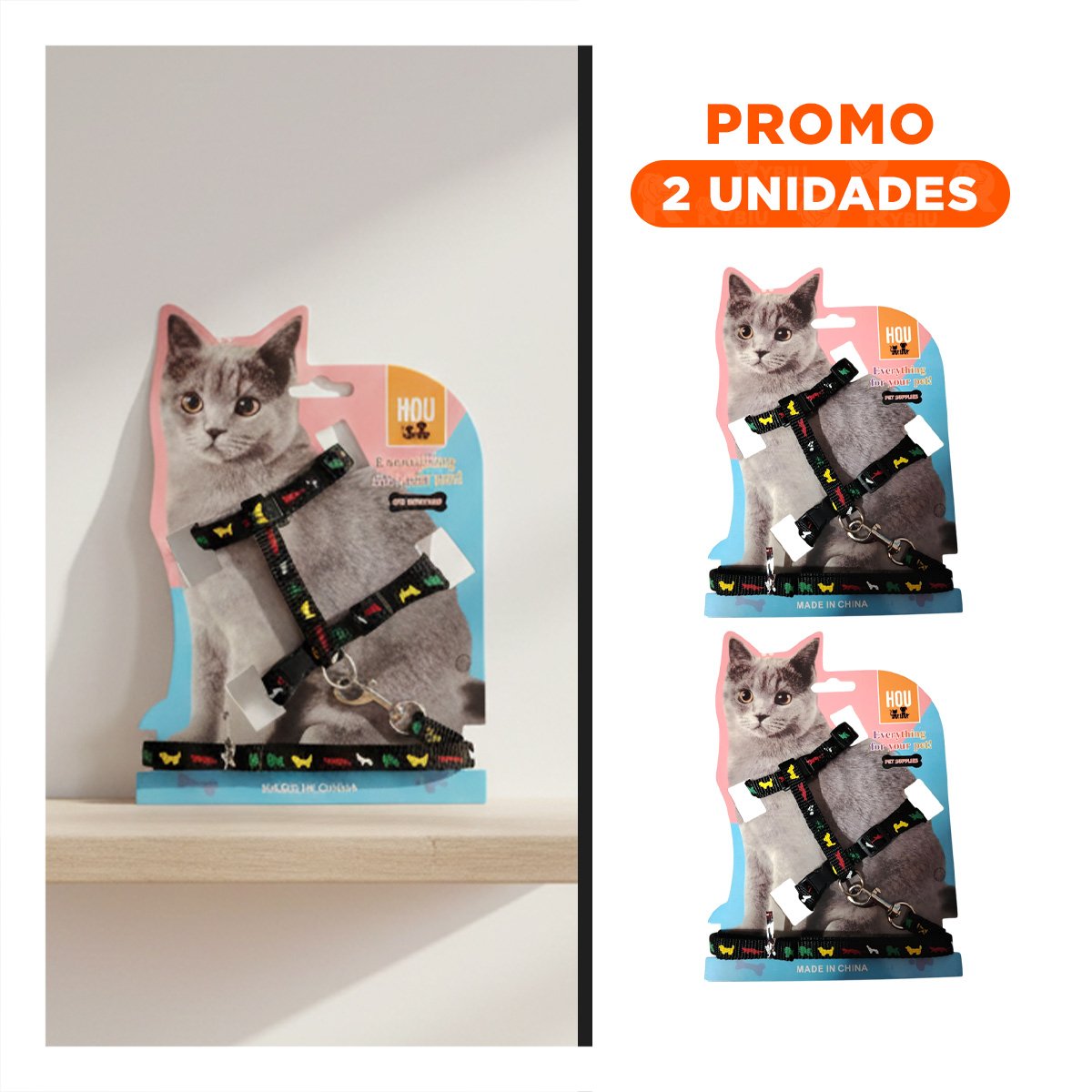 PACK2 CONJUNTO SEGURO NEGRO PARA CONEJO Y GATO DELGADO EN EXTERIOR YREGALO STICKER - 1