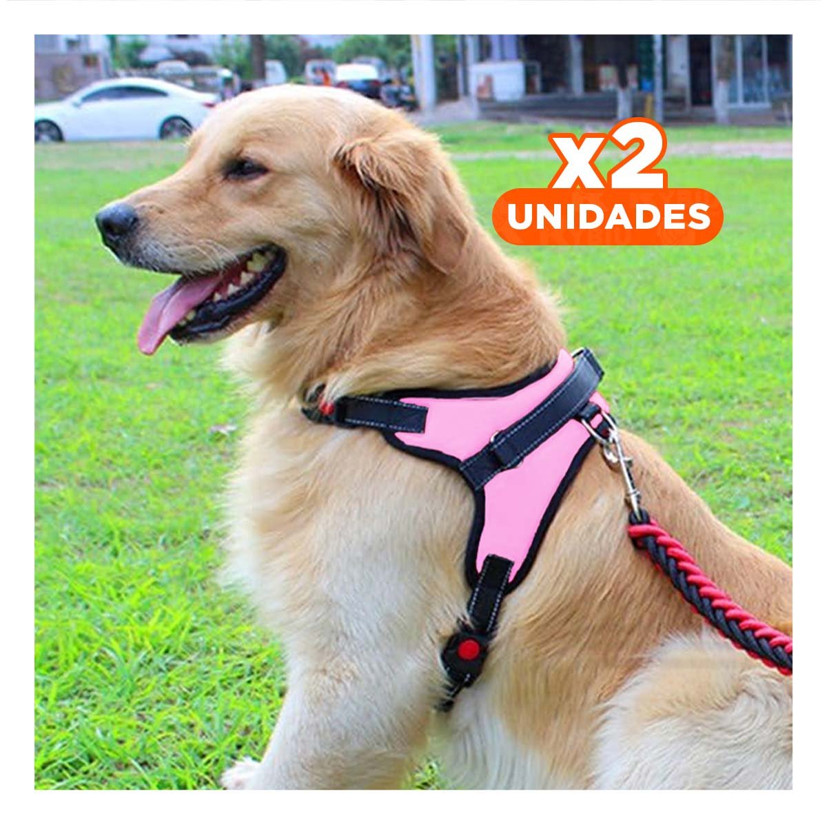 PACK2 PECHERA RESISTENTE EN H PARA MASCOTA TALLA S CON AJUSTE ROSADO YPAPEL REGALO - 1