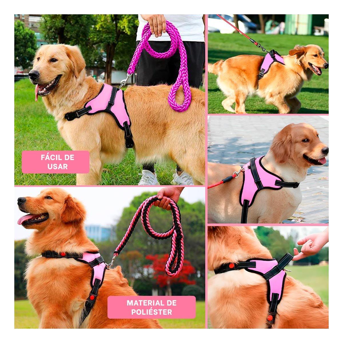 PACK2 PECHERA RESISTENTE EN H PARA MASCOTA TALLA S CON AJUSTE ROSADO YPAPEL REGALO - 3