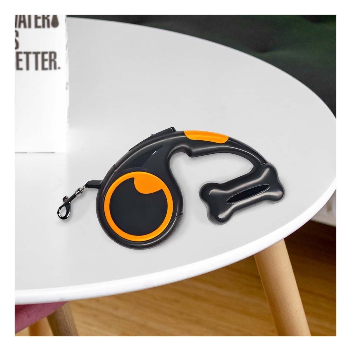 CORREA RETRACTIL NEGRA CON PORTA BOLSA PRACTICO PARA PERROS YREGALO STICKER - 3