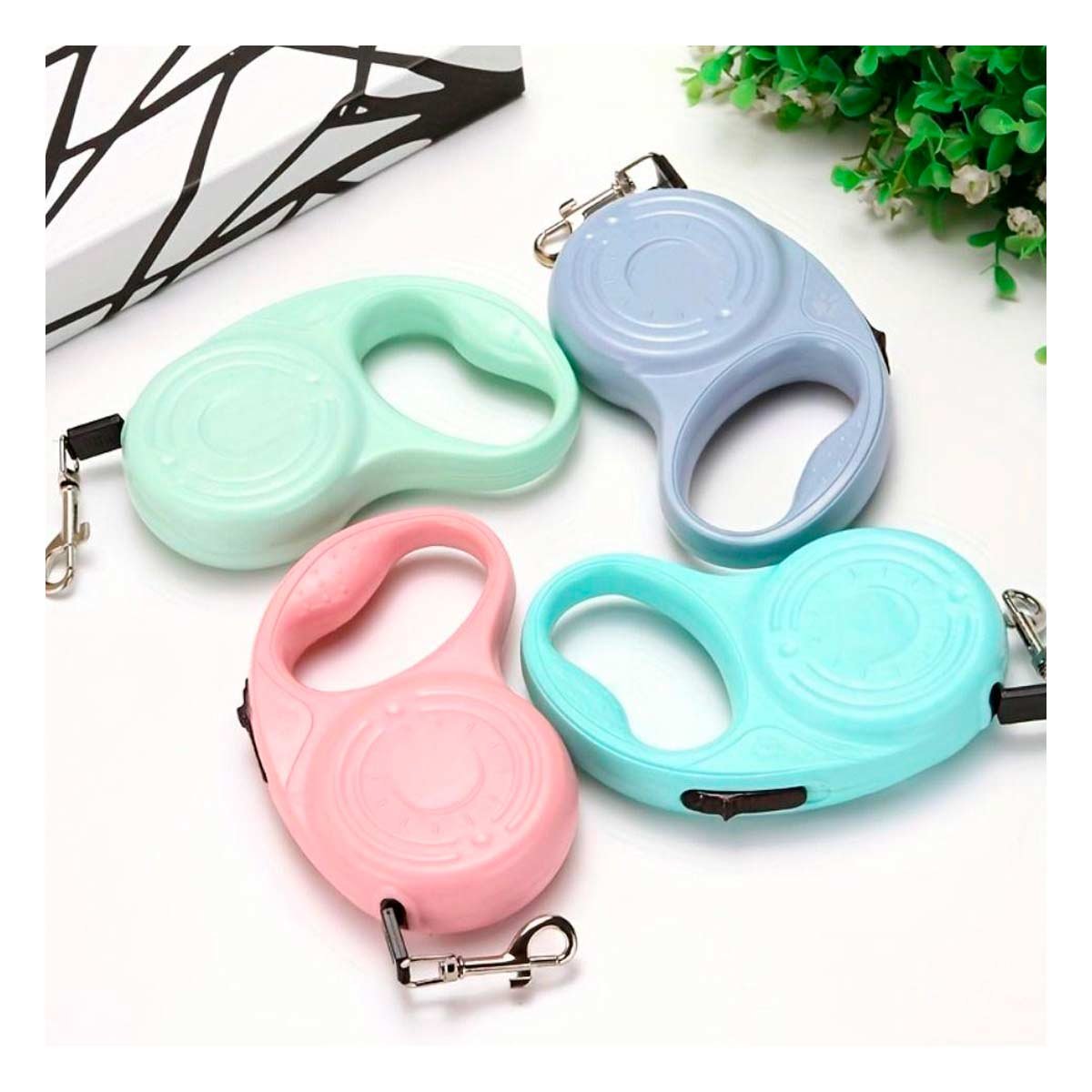 LEASH RETRACTIL 3M PARA PERRO CON ESTAMPADO HUELLITA AZUL GRISACEO YREGALO STICKER - 2