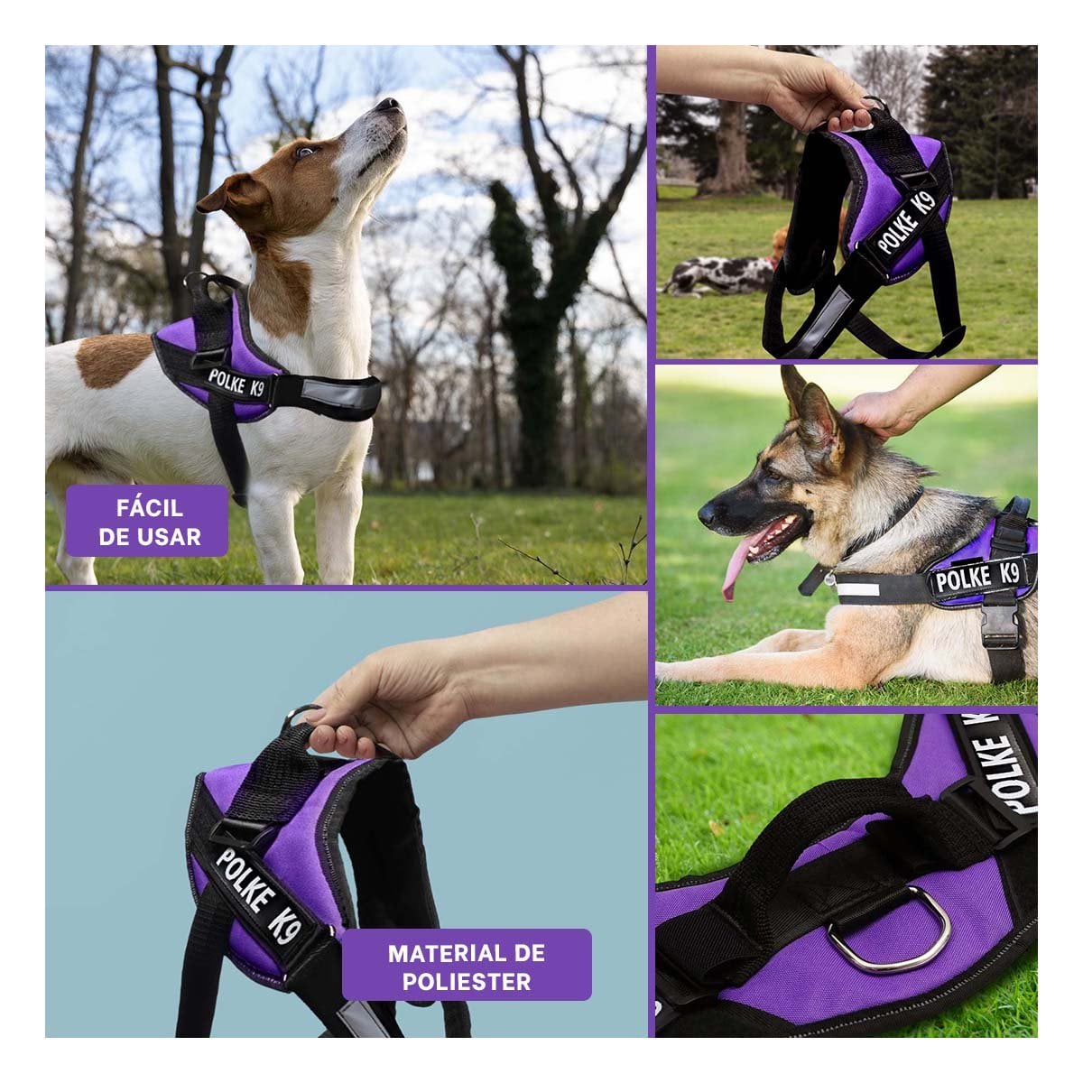 PACK2 PECHERA RESISTENTE PARA MASCOTA TALLA M CON SOPORTE SEGURO MORADO YPAPEL REGALO - 3