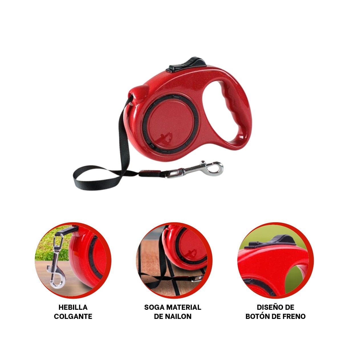 CORDON RETRACTIL AJUSTABLE PARA PASEOS Y ENTRENAMIENTO DE PERROS Y GATOS ROJO YPAPEL REGALO - 5