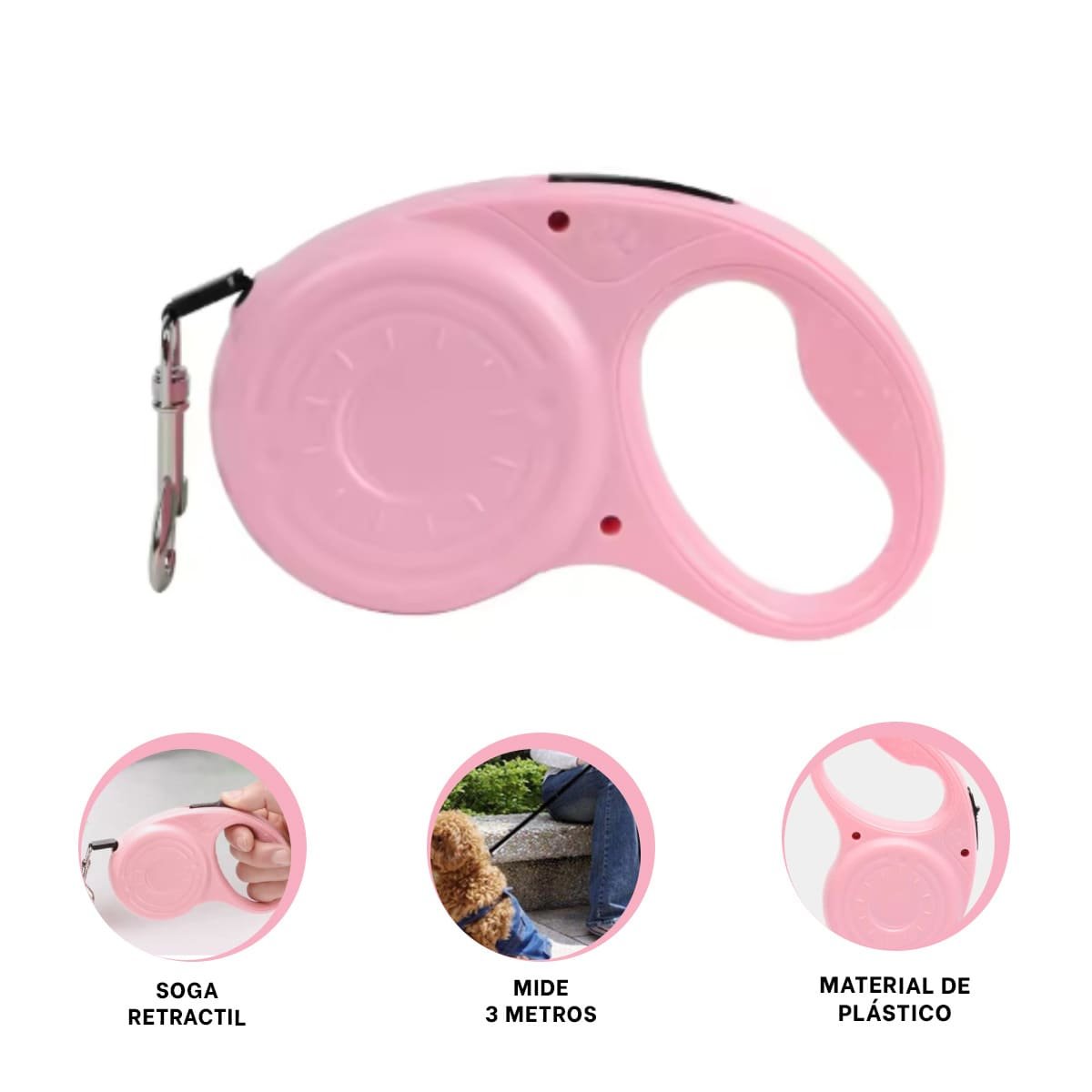 AMARRE RETRACTIL 3M PARA PERRO CON DISENO HUELLITA ROSADO YSTICKY - 5