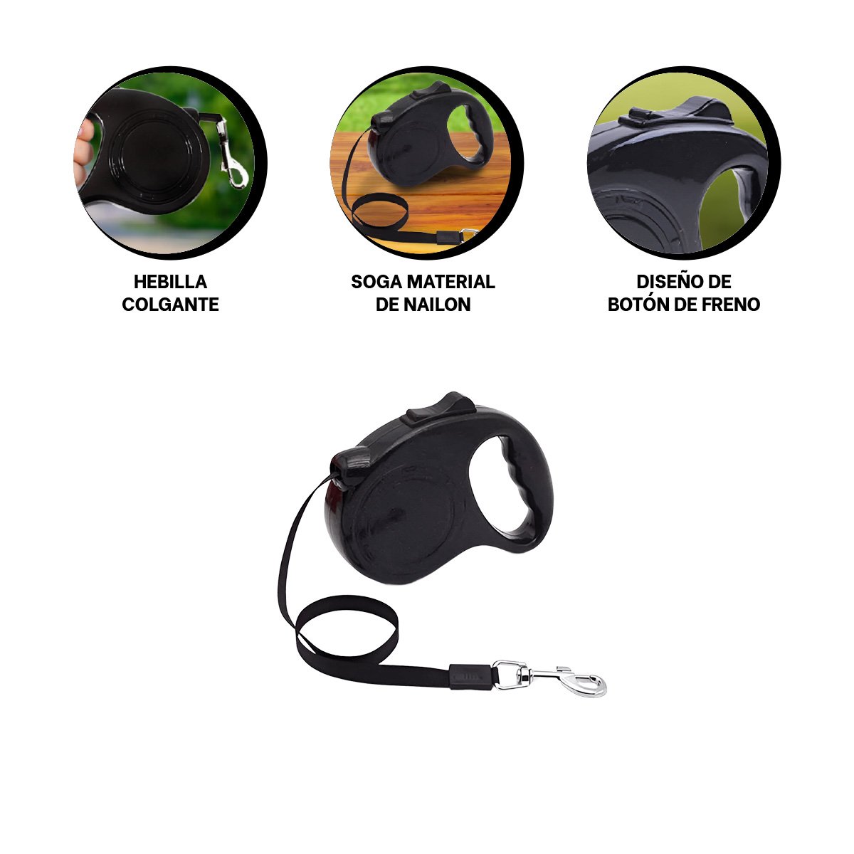FLEJE RETRACTIL CONFIABLE PARA PASEOS DE MASCOTAS RESISTENTE Y PRACTICO NEGRO YSTICKY - 5