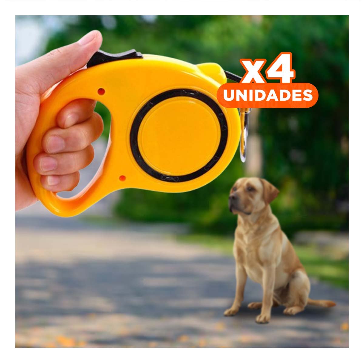 PACK4 LAZO AJUSTABLE RETRACTIL PARA PERROS CON MECANISMO SEGURO Y AMARILLO YPAPEL REGALO - 1