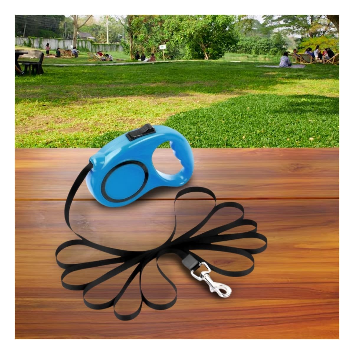 CUERDA RETRACTIL AZUL CON CIRCULO NEGRO PARA MASCOTAS EN CASA - 1