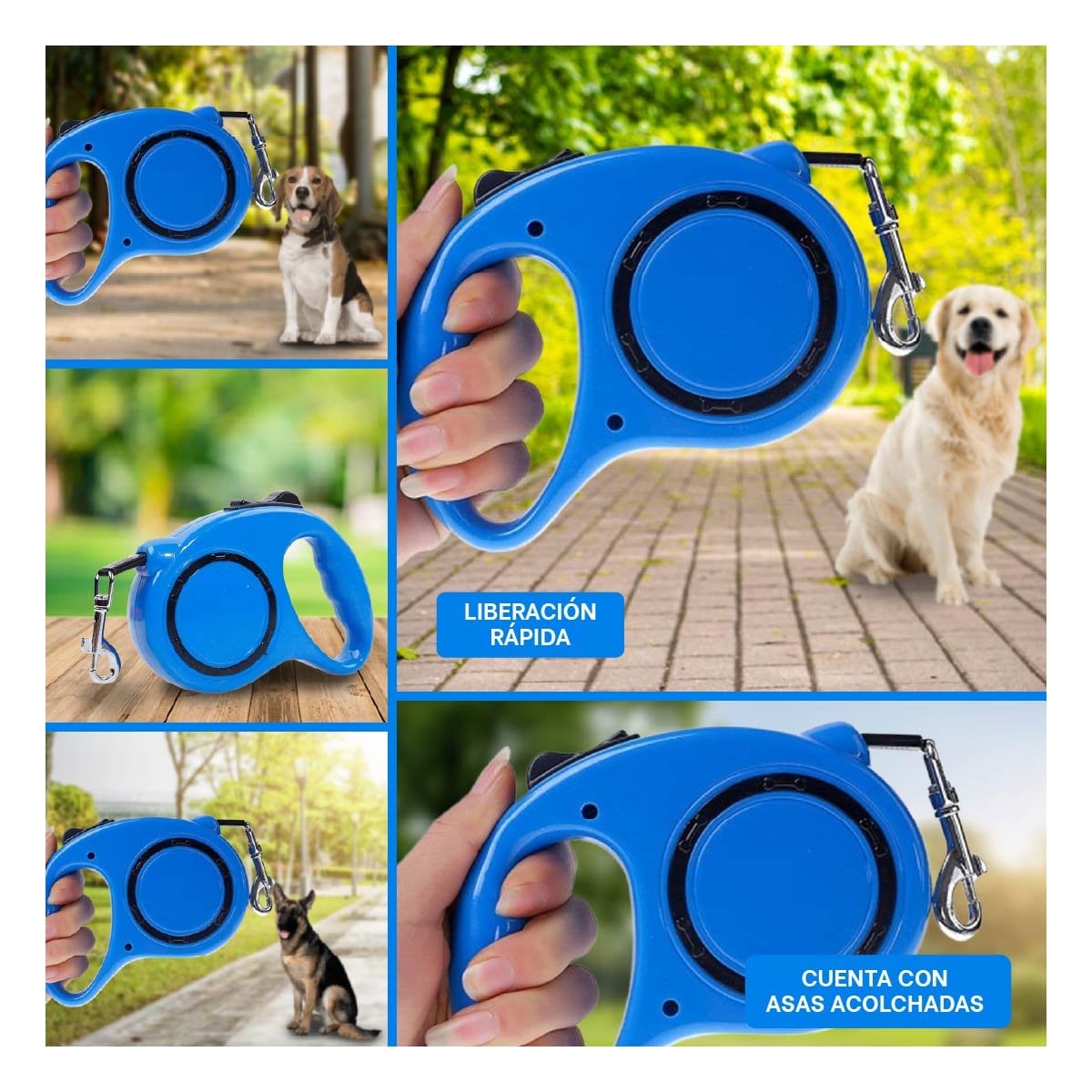 CUERDA RETRACTIL AZUL CON CIRCULO NEGRO PARA MASCOTAS EN CASA - 2