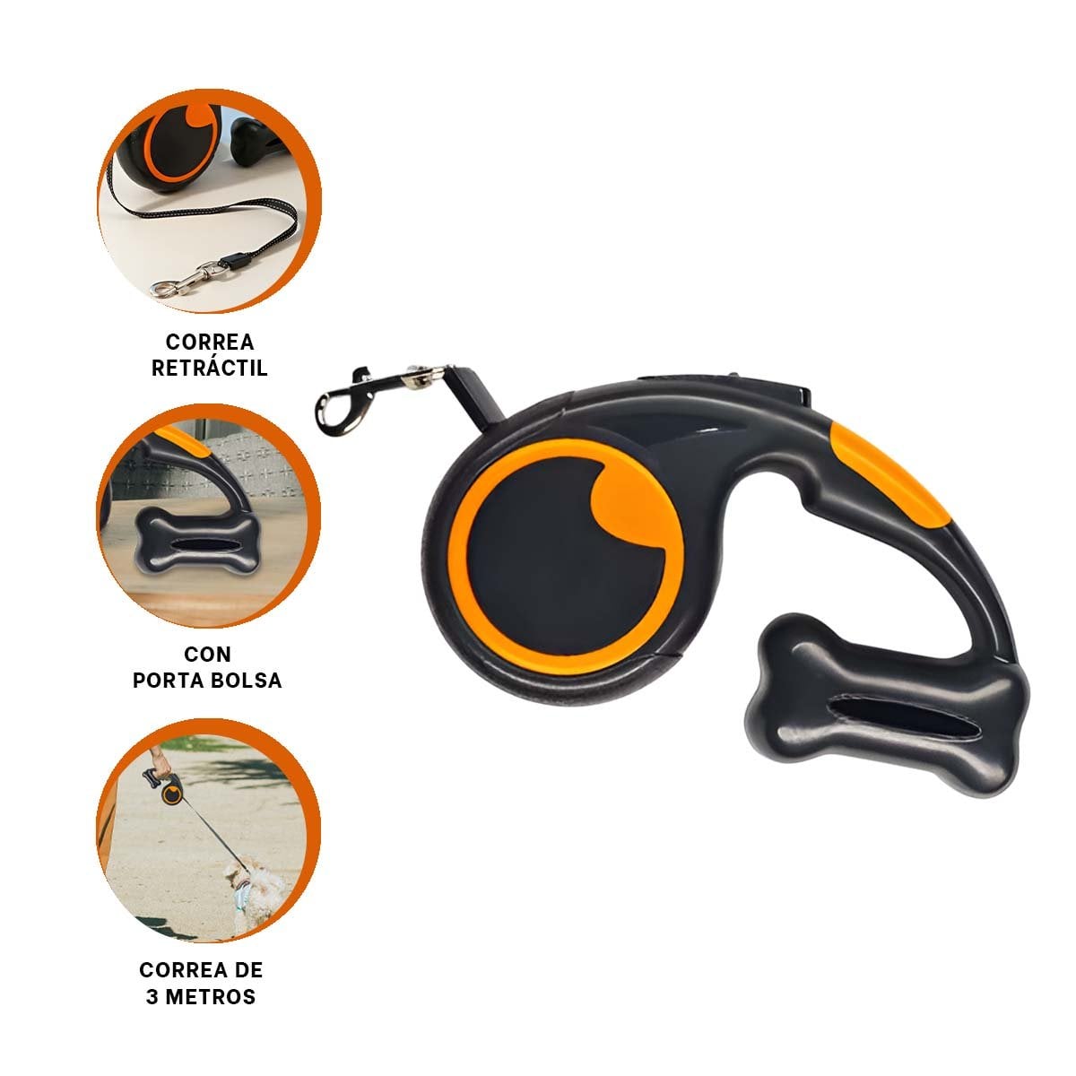 GUIA RETRACTIL NEGRA CON PORTA BOLSA PARA PASEOS COMODOS YSTICKY - 5