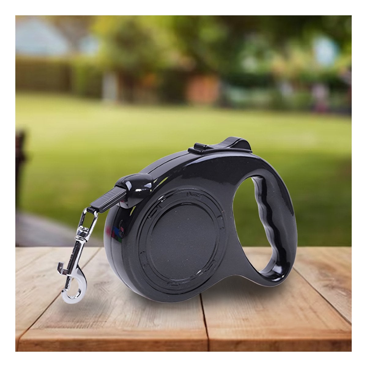 CUERDA RETRACTIL PARA MASCOTAS RESISTENTE Y SEGURA CON CIRCULO NEGRO COLOR NEGRO - 1