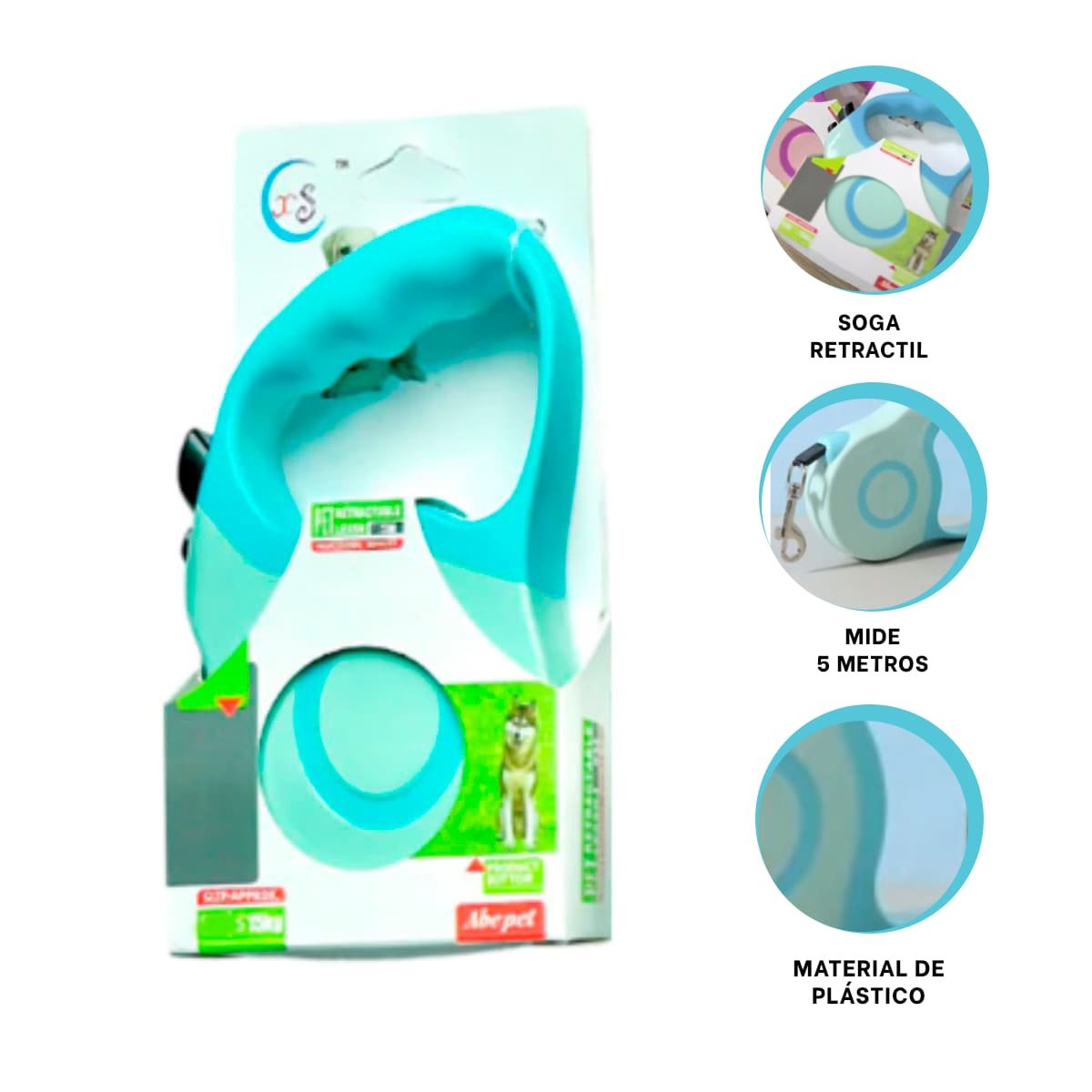 CINTA RETRACTIL 5M PARA MASCOTA CON FRENO SEGURO DOBLE TONO YPAPEL REGALO - 5