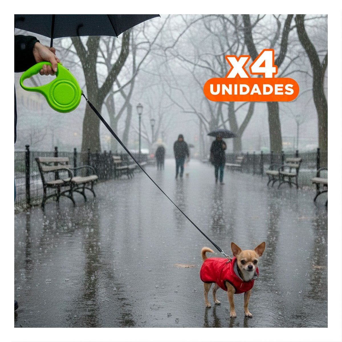 PACK4 ARTICULO PARA PERRO RETRACTIL VERDE LIMON CON DETALLE NEGRO YPAPEL REGALO - 1