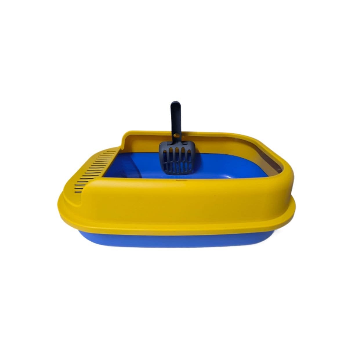 CAJA SANITARIA CON BORDES ALTOS Y PALA 51X36,5CM AZUL Y AMARILLO YREGALO STICKER - 1