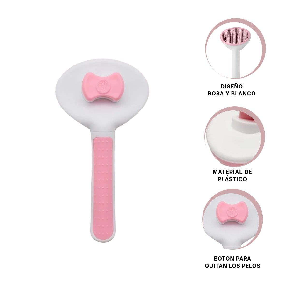 DESENREDADOR CON EXPULSADOR DE PELUSA ROSADO Y BLANCO PARA MASCOTAS Y PRENDAS YSTICKY - 5