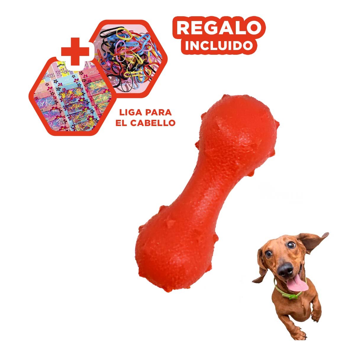 PELOTA MANCUERNA DE PUAS PARA MASCOTA ROJO INTERACTIVA Y RESISTENTE AL USO YLIGAS REGALO - 2