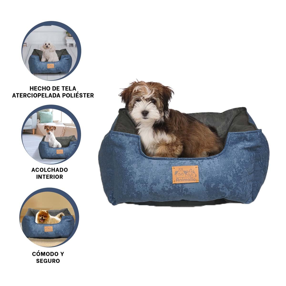 CAMA DE TALLA S CENTRO NEGRO PARA MASCOTAS EN COLOR AZUL LABRADO COMODA YSTICKY - 5