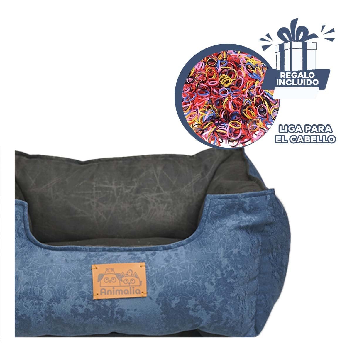 CAMA EN COLOR AZUL LABRADO DE TALLA S CON CENTRO NEGRO PARA MASCOTAS CONFORTABLE YLIGAS REGALO - 2