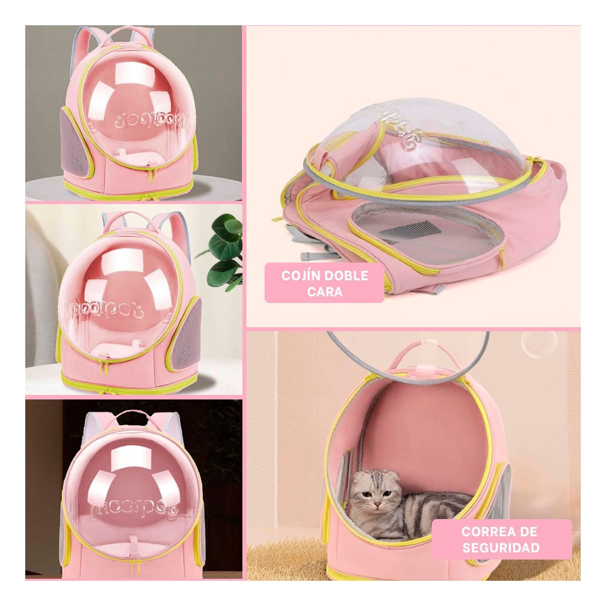 MOCHILA CON VENTANA PANORAMICA ROSADO Y NAVE ESPACIAL PARA MASCOTAS YSTICKY - 2
