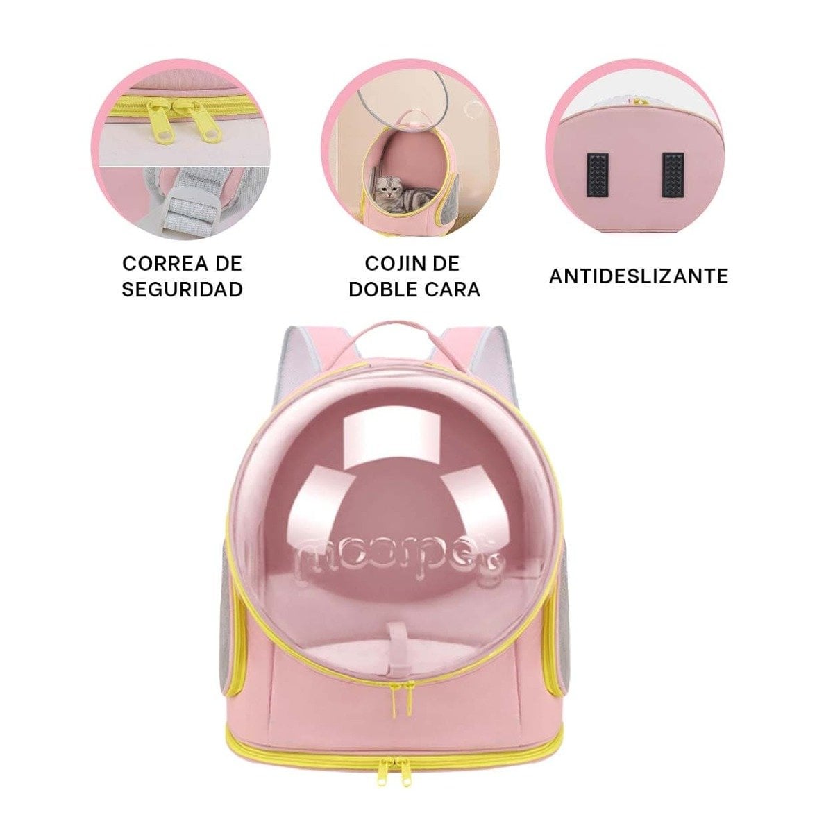 MOCHILA CON VENTANA PANORAMICA ROSADO Y NAVE ESPACIAL PARA MASCOTAS YSTICKY - 5