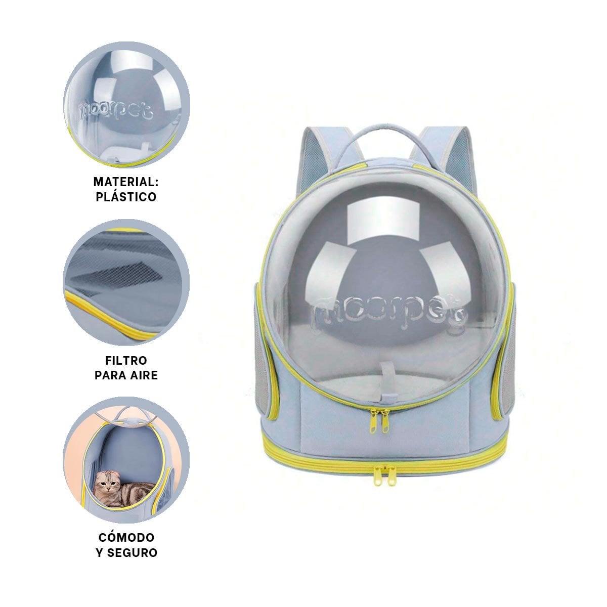 MOCHILA CON VENTANA PANORAMICA PLOMO Y NAVE ESPACIAL PARA MASCOTAS YSTICKY - 5