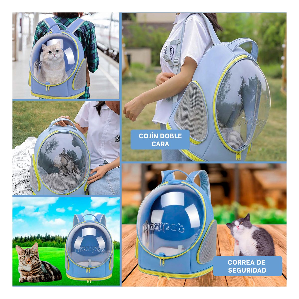 MOCHILA CON VENTANA PANORAMICA AZUL Y NAVE ESPACIAL PARA MASCOTAS YSTICKY - 2