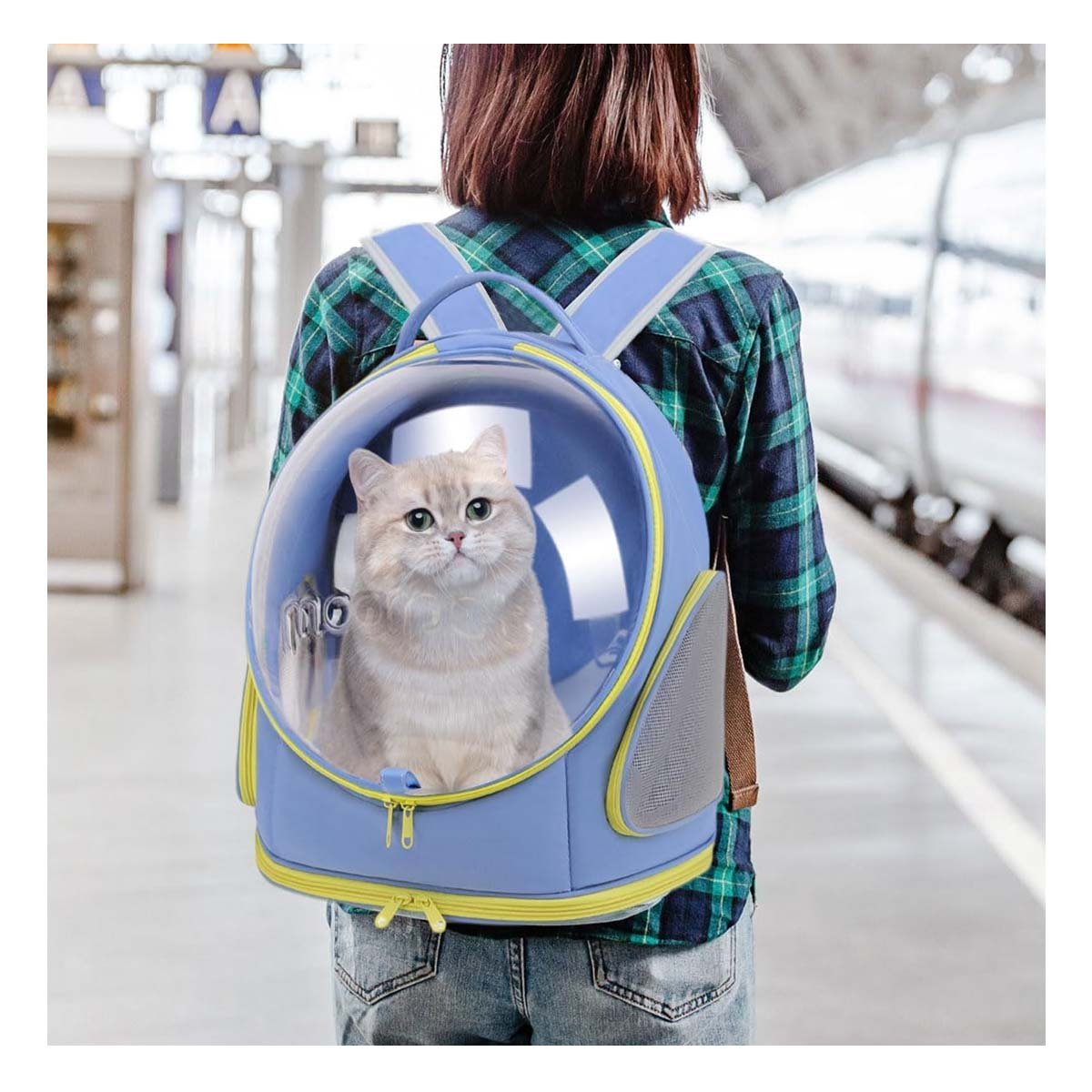 MOCHILA CON VENTANA PANORAMICA AZUL Y NAVE ESPACIAL PARA MASCOTAS YSTICKY - 3