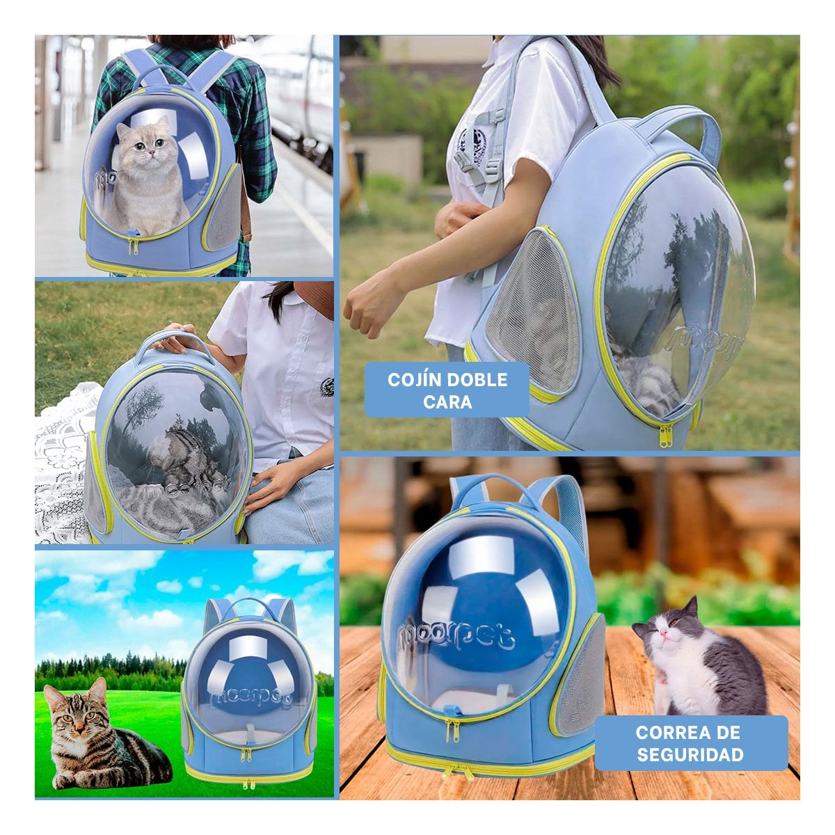 MOCHILA CON NAVE ESPACIAL AZUL Y APERTURA PANORAMICA IDEAL PARA MASCOTAS YPAPEL REGALO - 3