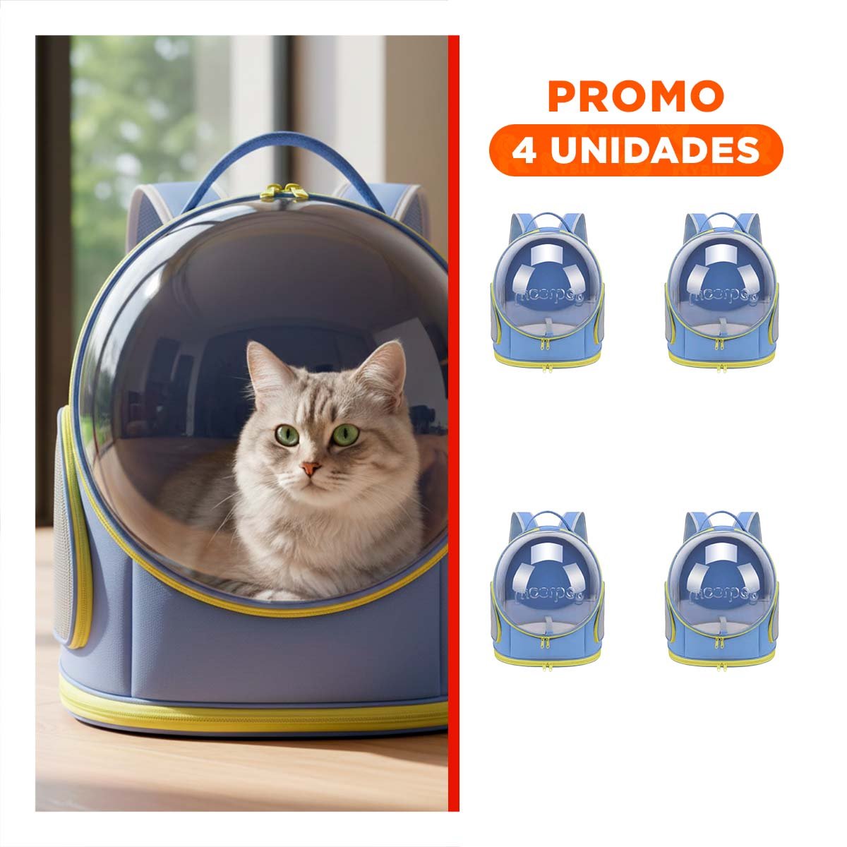 PACK4 TRANSPORTADORA PANORAMICA AZUL CON VENTANA DE NAVE ESPACIAL PARA MASCOTAS - 1