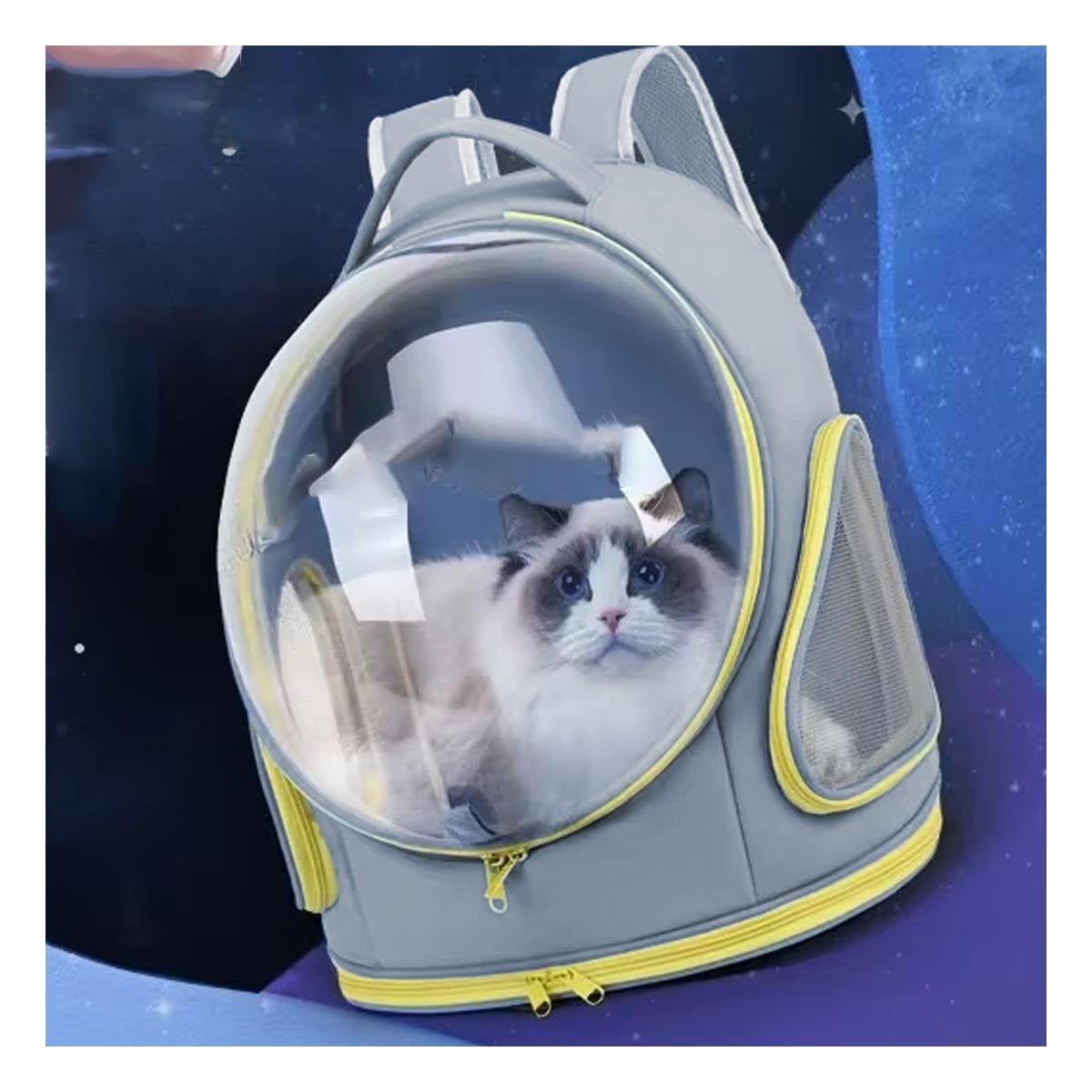 PACK4 MOCHILA PLOMO PANORAMICA CON NAVE ESPACIAL Y VENTANA AMPLIA PARA MASCOTAS YPAPEL REGALO - 2
