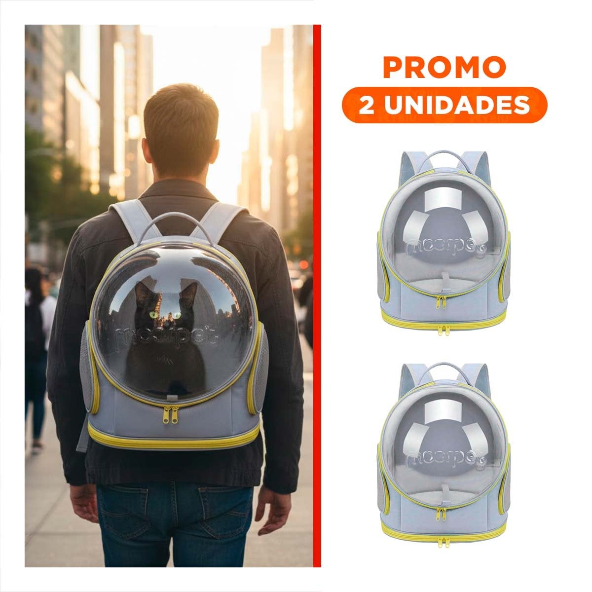 PACK2 TRANSPORTADORA CON ESPACIO PANORAMICO PLOMO Y NAVE ESPACIAL SEGURA YREGALO STICKER - 1