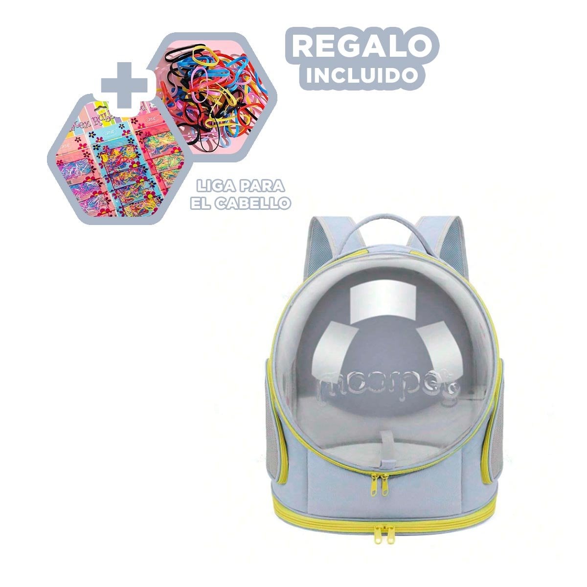 MOCHILA PLOMO PARA MASCOTAS CON VENTANA PANORAMICA Y NAVE ESPACIAL YLIGAS REGALO - 2