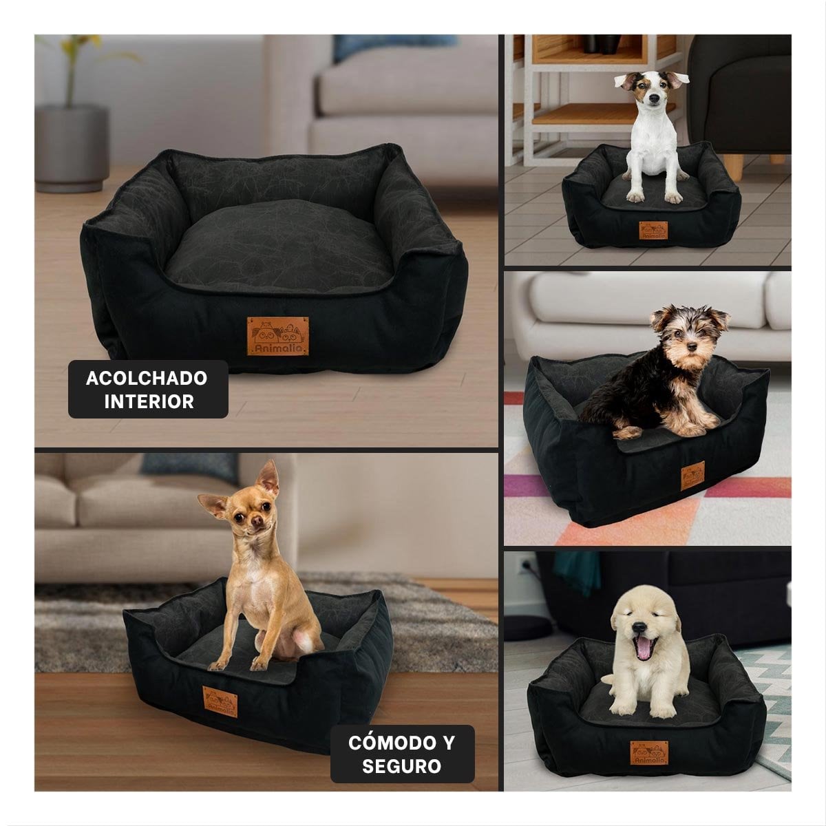 LECHO PARA PERRO TALLA S NEGRO LISO CON CENTRO NEGRO YLIGAS REGALO - 1