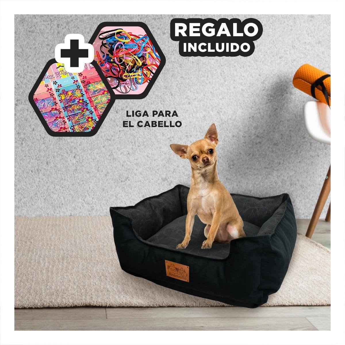 LECHO PARA PERRO TALLA S NEGRO LISO CON CENTRO NEGRO YLIGAS REGALO - 2