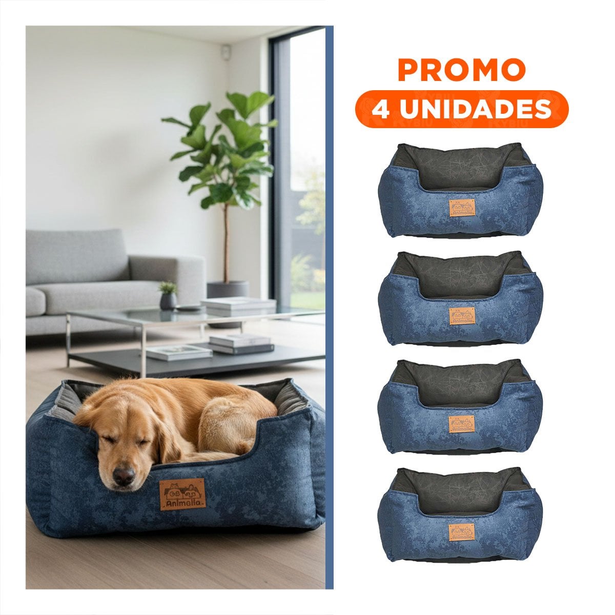 PACK4 SUPERFICIE ACOLCHADA PARA PERRO TALLA M AZUL CENTRO NEGRO - 1