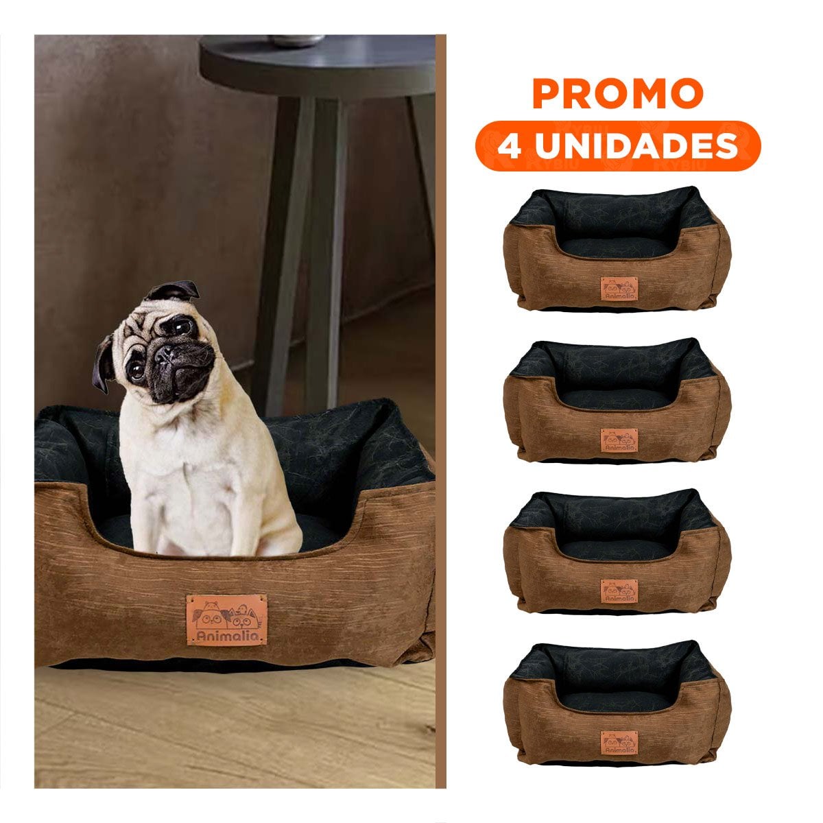 PACK4 SUPERFICIE ACOLCHADA PARA PERRO TALLA S MARRON CENTRO NEGRO - 1