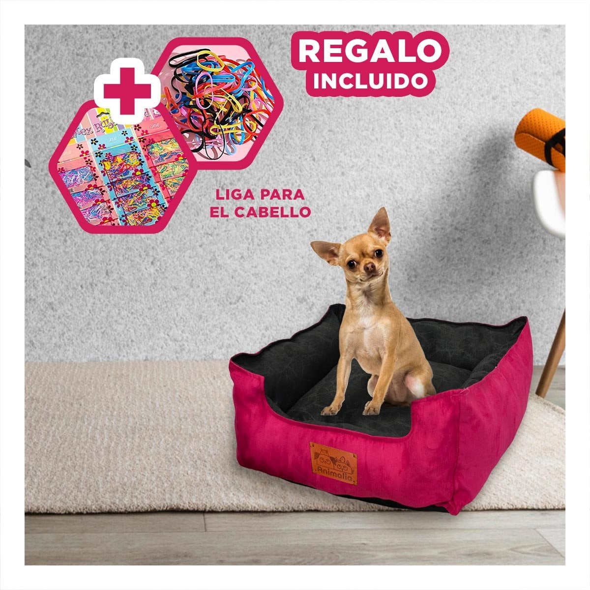 LECHO PARA PERRO TALLA S FUCSIA LISO CON CENTRO NEGRO YLIGAS REGALO - 2