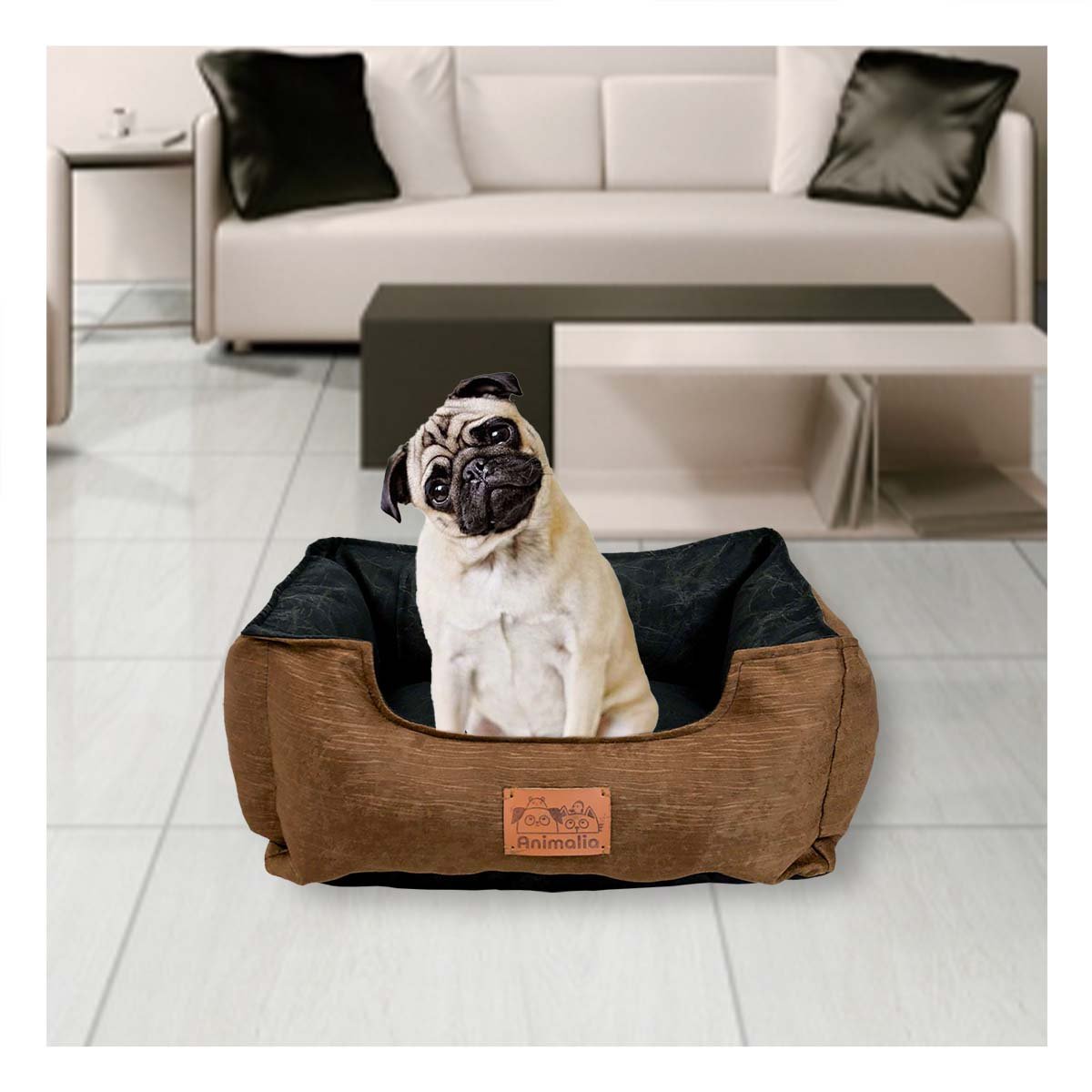 ALMOHADON PARA PERRO TALLA S MARRON CON CENTRO NEGRO YREGALO STICKER - 2