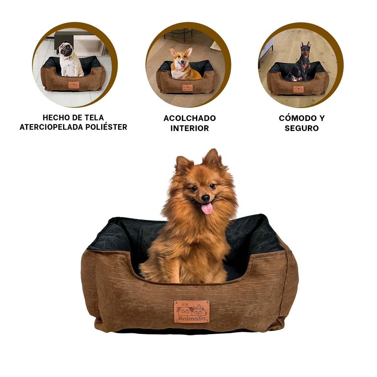 COLCHON PARA PERRO TALLA S MARRON CON CENTRO NEGRO YPAPEL REGALO - 5