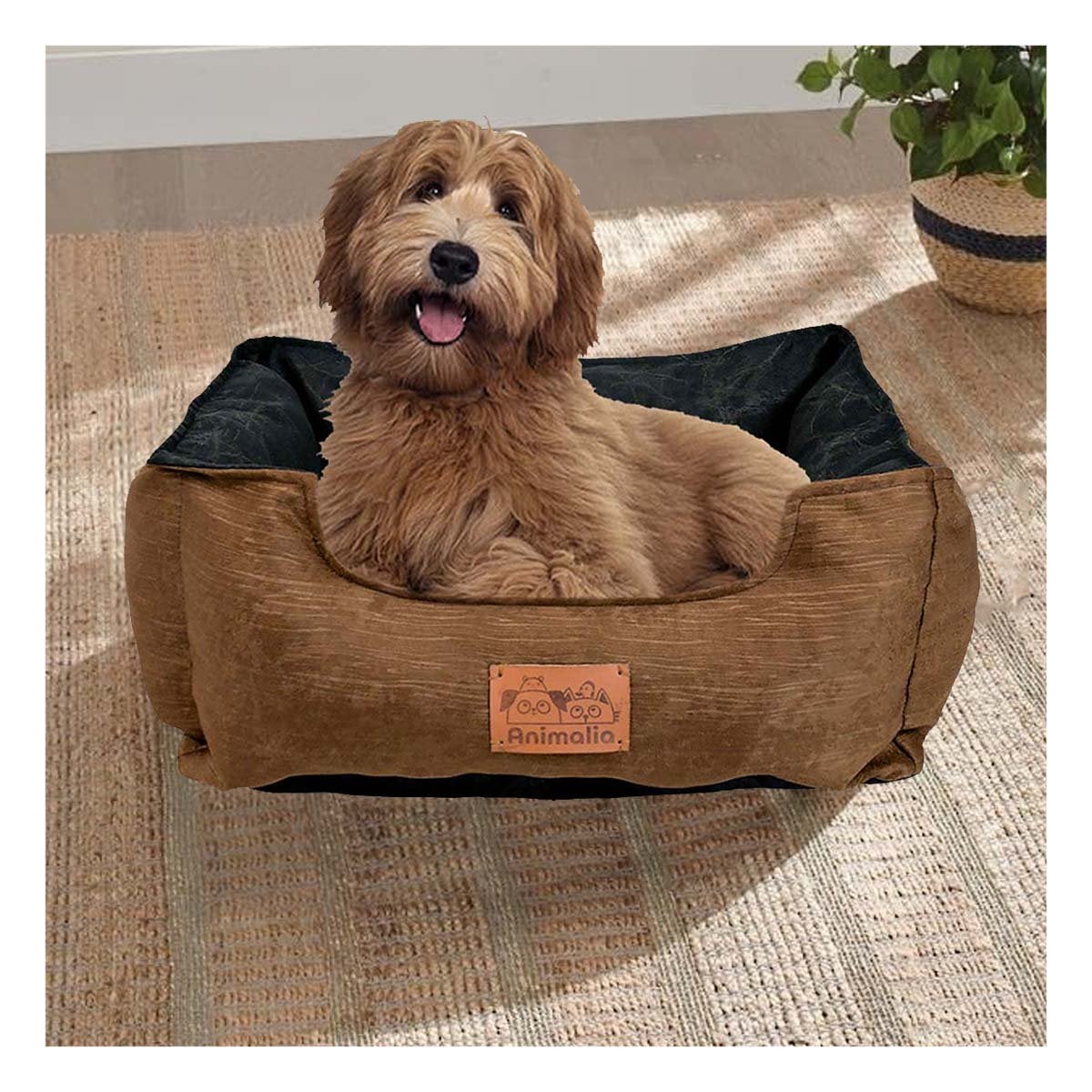 PACK2 BASE ACOLCHADA PARA PERRO TALLA M MARRON CON CENTRO NEGRO - 5