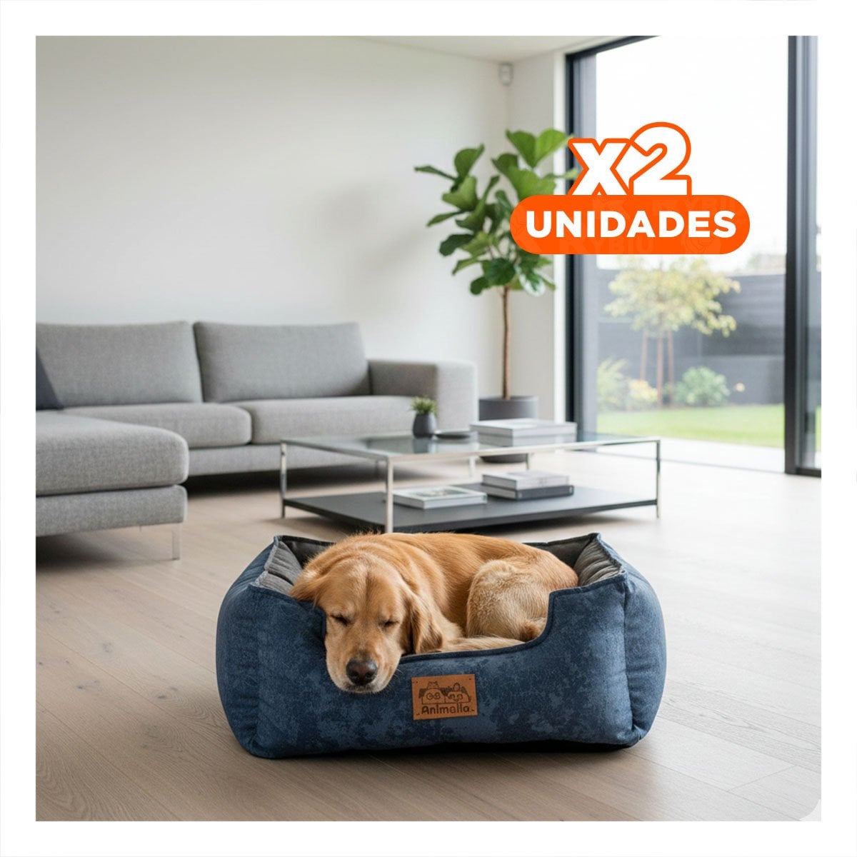 PACK2 BASE ACOLCHADA PARA PERRO TALLA M AZUL CON CENTRO NEGRO - 1