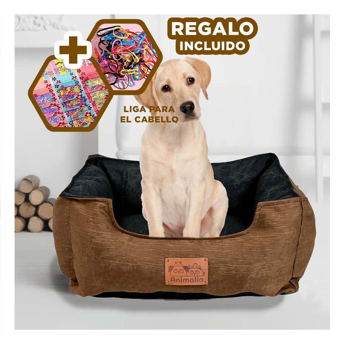 LECHO PARA PERRO TALLA M MARRON CON CENTRO NEGRO YLIGAS REGALO - 2