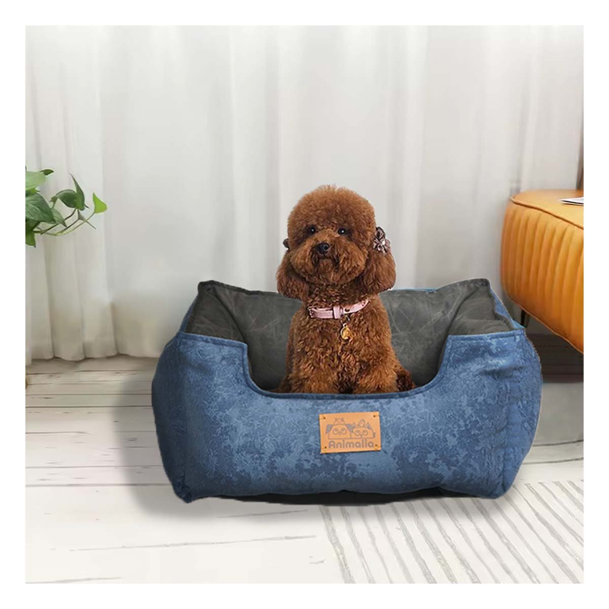 CAMA PARA PERRO TALLA M AZUL LABRADO CON CENTRO NEGRO - 1