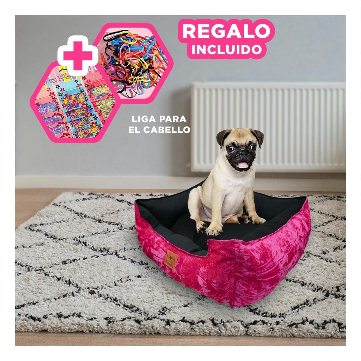 LECHO PARA PERRO TALLA S FUCSIA BRILLANTE CON CENTRO NEGRO YLIGAS REGALO - 2