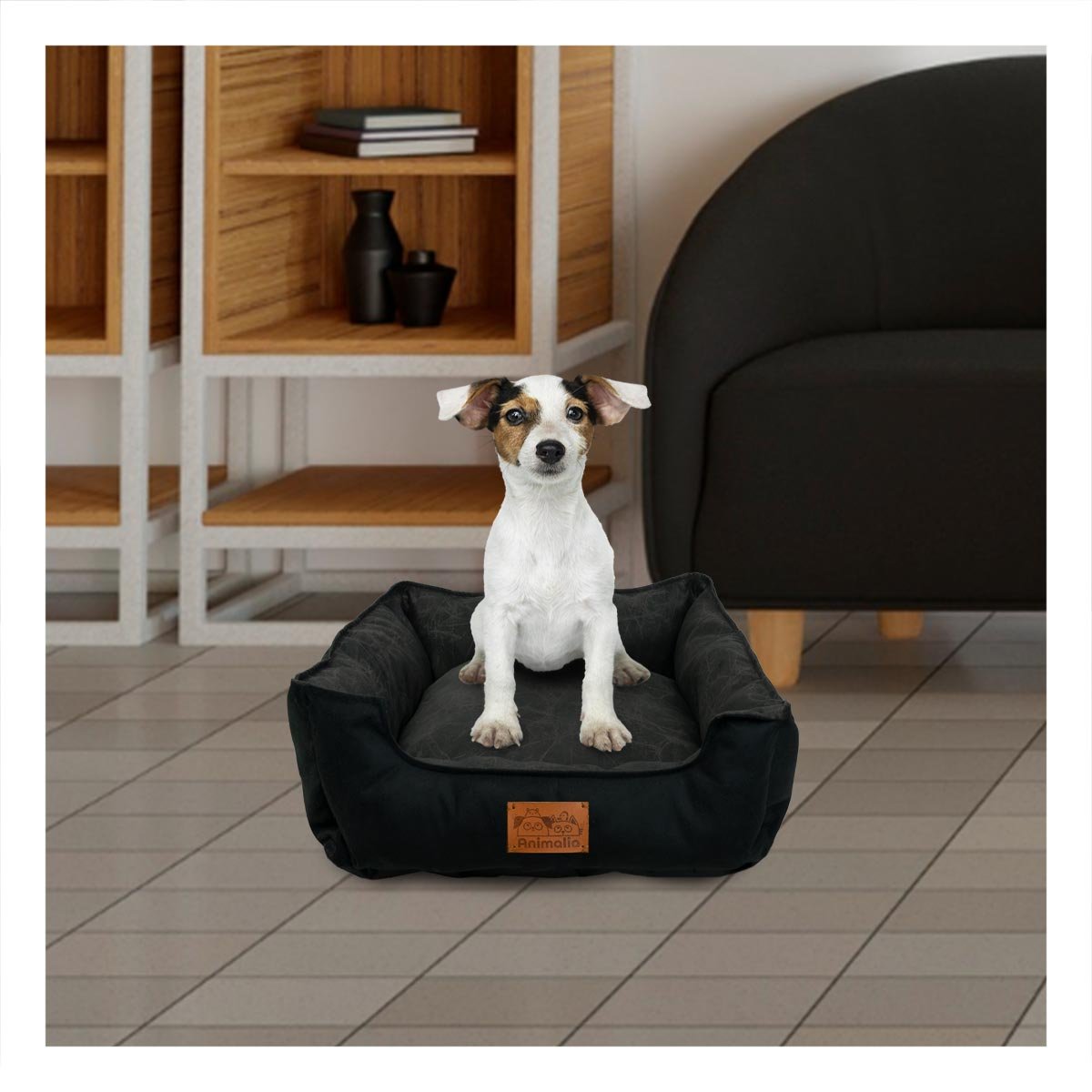 COLCHON PARA PERRO TALLA S NEGRO LISO CON CENTRO NEGRO YPAPEL REGALO - 2