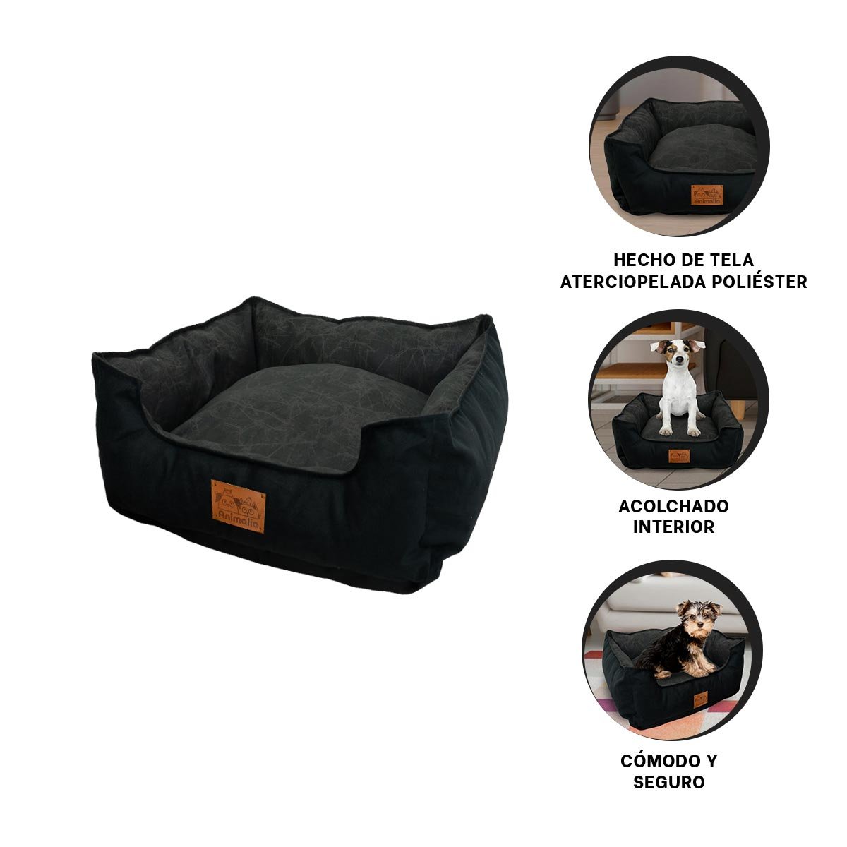 COLCHON PARA PERRO TALLA S NEGRO LISO CON CENTRO NEGRO YPAPEL REGALO - 5