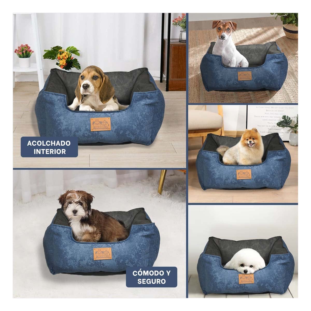 LECHO PARA PERRO TALLA M AZUL LABRADO CON CENTRO NEGRO YLIGAS REGALO - 1