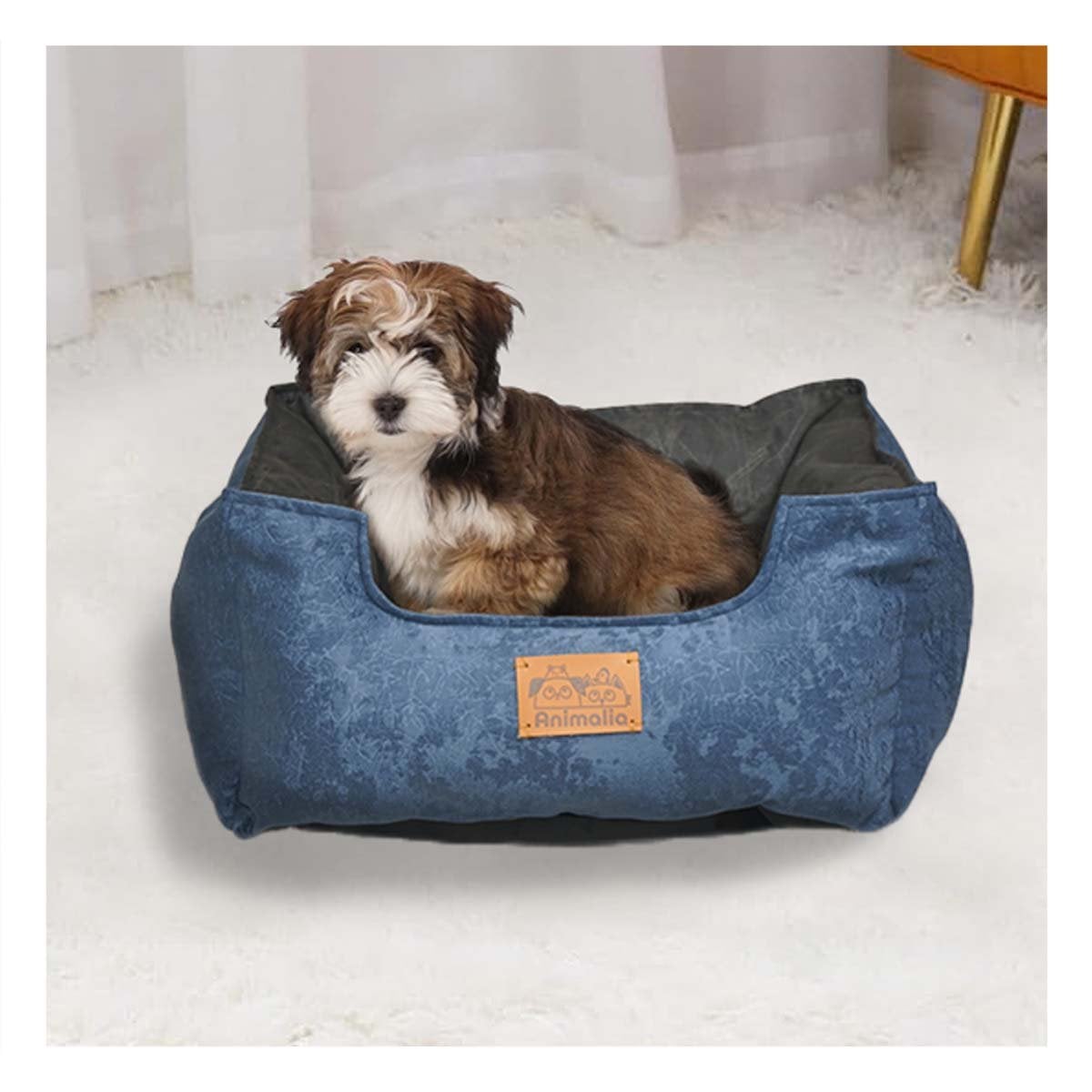 LECHO PARA PERRO TALLA M AZUL LABRADO CON CENTRO NEGRO YLIGAS REGALO - 3